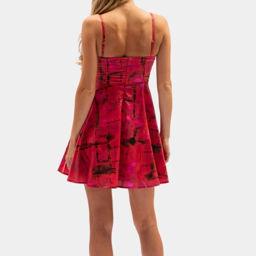 Aureta Alia Mini Dress Red Pink Black Tie Dye Bubble Strapless Rubellite M - Picture 2 of 5